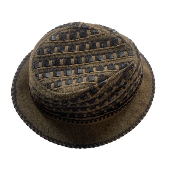 Daniel Meucci Wool,weaved brown,black,square pattern,Fedora - Picture 3 of 5